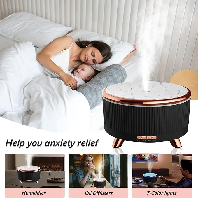 Essential Oil Diffuser for Home with 6 Essential Oils Set,500ml Diffuser with R/C 7 Colors Light & 3 Mist Mode Automatic Shut-Off,Aromatherapy Diffusers for Home,Office,Yoga,Spa,Gift