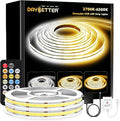 DAYBETTER COB LED Strip Light Tunable White, 32.8ft/10m 6080LEDs White LED Light Strips with Remote, 2700K-6500K Dimmable LED Tape Light, COB LED Lights for Bedroom Kitchen Under Cabinet DIY Lighting