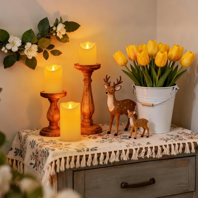 Outdoor Indoor Flameless Candles, Patented 3D Dual-LED, Set of 6 Slanted Top Resin Pillars with 2 Remotes & Timer, Non-Melting Waterproof Battery Operated Candles for Patio Garden (Ivory)