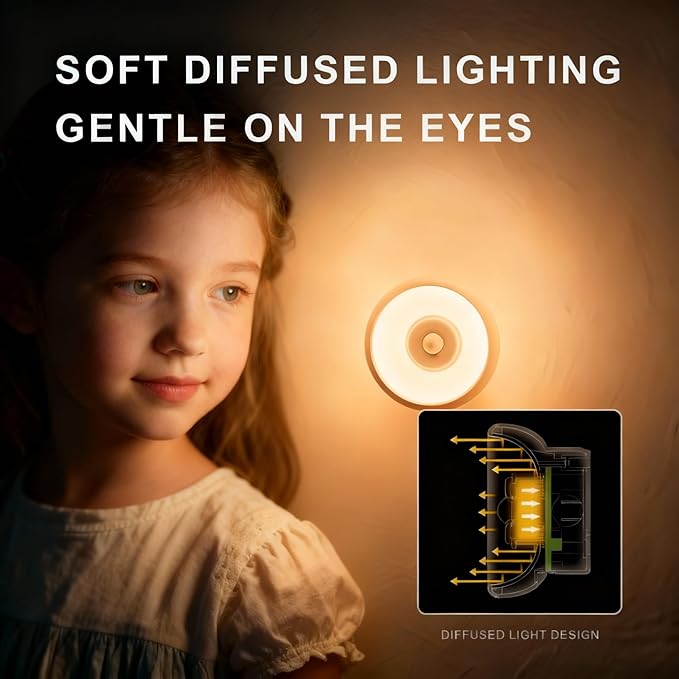 2 Pack Rechargeable Motion Sensor Light Indoor, Wireless Under Cabinet Lighting LED Lights for Bedroom/Bathroom/Kitchen/Stairs Home Decor (Warm Yellow Light)