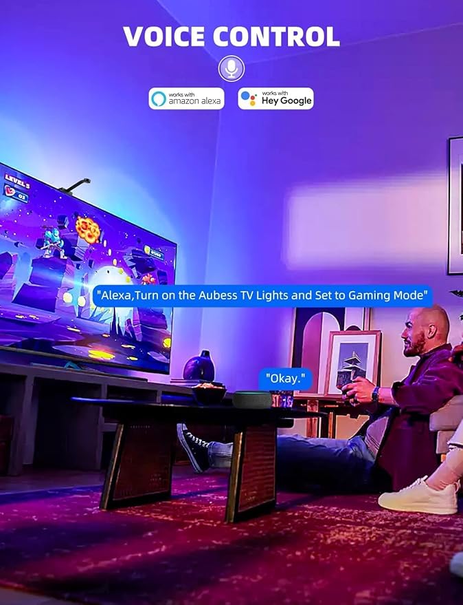 GUPUP TV LED Backlight with Screen Sync, 12.5FT BGRIC Color-Changing Strip for 55-65 TVs, Smart Backlighting with Music Sync & App Control, Lights That Sync to TV Picture