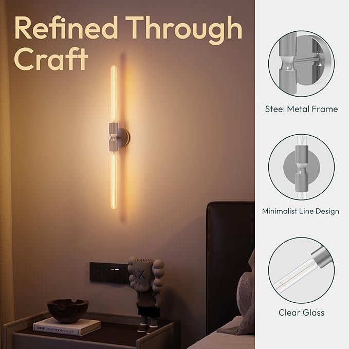 ALAMPEVER Modern Linear Wall Sconce with LED Bulb Included, Dimmable Minimalist Wall Light for Bathroom, Bedroom, Living Room & Hallway, 1 Pack