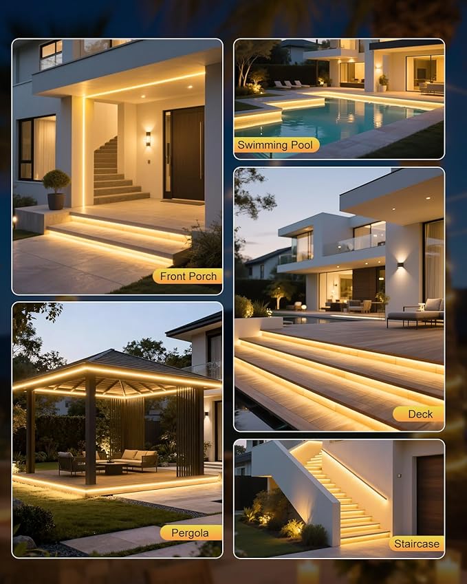 Aclorol Led Strip Lights Outdoor Waterproof 16.4FT Warm White 3000K AC 110V-130V Connectable LED Rope Light Strip Plug in for Bedroom Outside Garden Patio Indoor Outdoor Backyards Decor 120LEDs/M 5M