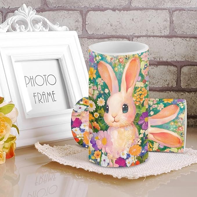 Flameless Candles LED Easter Rabbit Daisy Decorative Candles Battery Operated Ornage Flickering Candles with 18-Key Remote Timer Pillar for Home Living Room Party Table Decorations Green