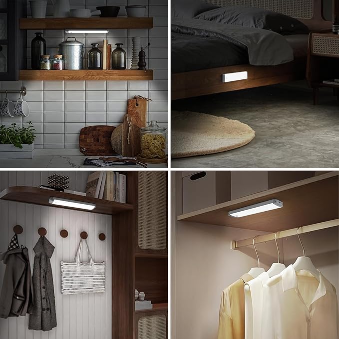 Under Cabinet Lights 3-Pack, 8.3 Inch Motion Sensor Light Indoor,USB-C Rechargeable 1500mAh Magnetic & Dimmable 30 LEDs Cool White for Kitchen, Closet, Hallway