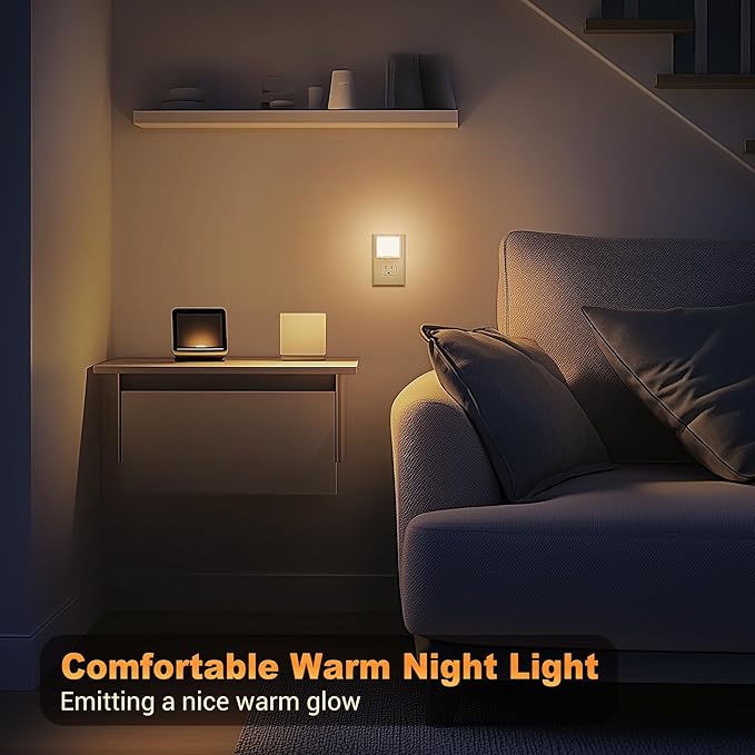 JandCase LED Night Lights - 2 Pack, Soft White Night Lights with Dusk-to-Dawn Sensor for Bedroom, Bathroom, Stairs, Hallway