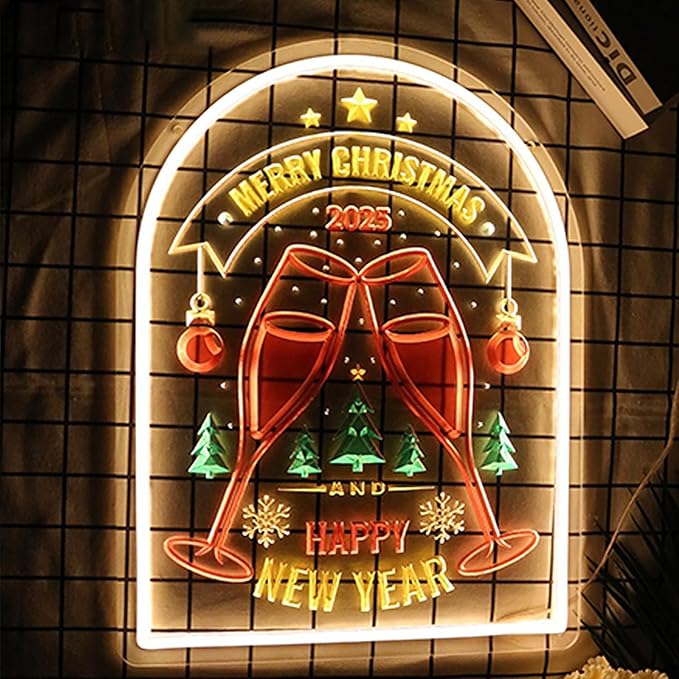 Happy New Year LED Neon Sign for Wall Decor USB Adjustable Brightness Living Room Bars Barbers Pub Wedding Party Salon Club Gatherings Gaming Room Man Cave Halloween Christmas Birthday Art Wall Decor
