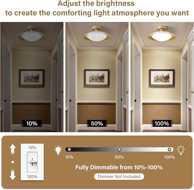 Small Dimmable Mid Century Modern Ceiling Light,5CCT LED White Gold Semi Flush Mount Ceiling Lamp,for Hallway Entryway Bedroom Laundry Room Kitchen Light Fixture 2700K-6000K,11.81 in