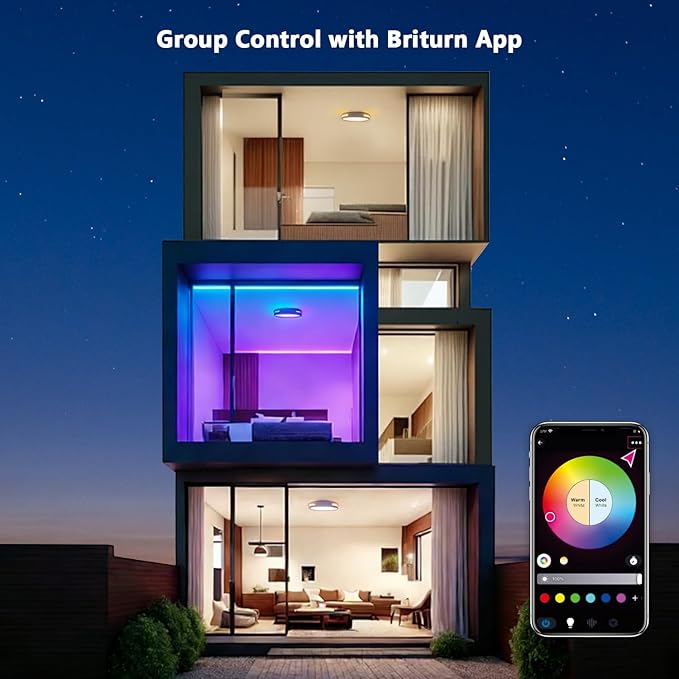 RGBIC LED Smart Flush Mount Ceiling Light, Flush Mount Light Fixture with Remote Control WiFi, Works with Alexa DIY Colors, 3000-5000K Dimmable Ceiling Light for Bedroom Living Room Entryway