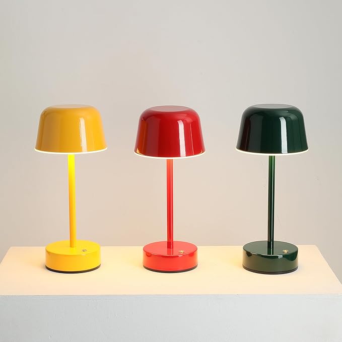Rechargeable Table Lamp Cordless, Portable Mushroom Table Lamp with USB Port, Tri Color Dimmable Touch Lamps for Bedrooms, Nightstand, Dining Table, Living Room, Dark Green
