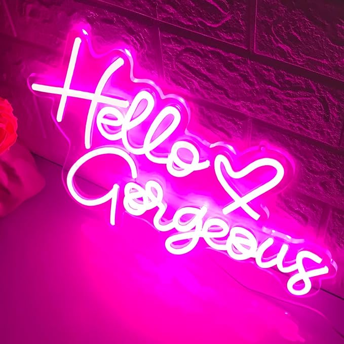 Hello Gorgeous Neon Sign Pink LED Neon Lights for Home Wedding Birthday Backdrop Bacelorette Party Wth Dimmable Switch(5V, 16.5"*11")