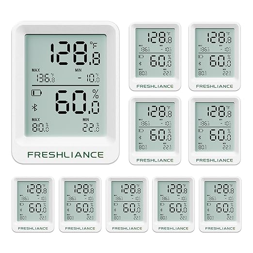 Freshliance Bluetooth Temperature Humidity Data Logger Recorder, Refrigerator Freezer Thermometer Hygrometer, Digital Remotely Temperature Humidity Monitor with APP Data Analysis, BlueTag TH20, 10pack