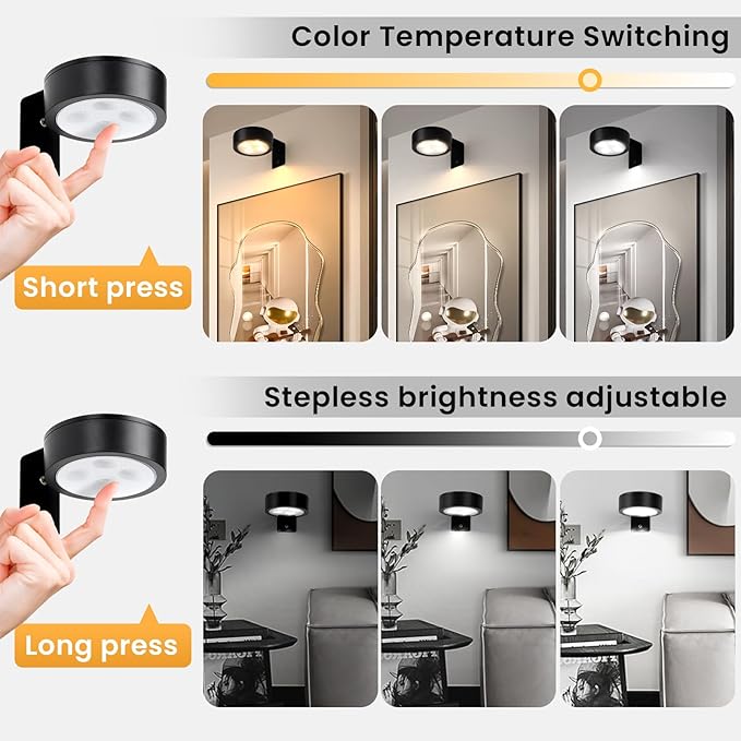 4-Pack Picture Light Battery Operated with Remote, Led Lights Dimmable and Timer Painting Light, Art Display Light for Picture Frame Artworking Portrait, Home Wall Decor Puck Lights, Black