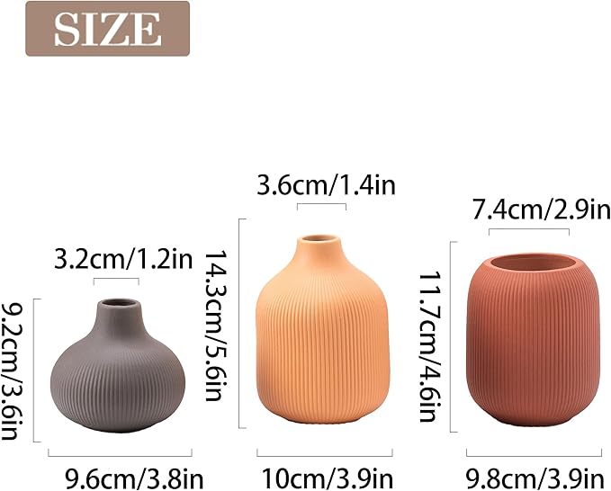 Modern Ceramic Vase Set 3 Small Flowers Decorative Vase Farmhouse Home Living Room Dining Table Room Desk Pottery