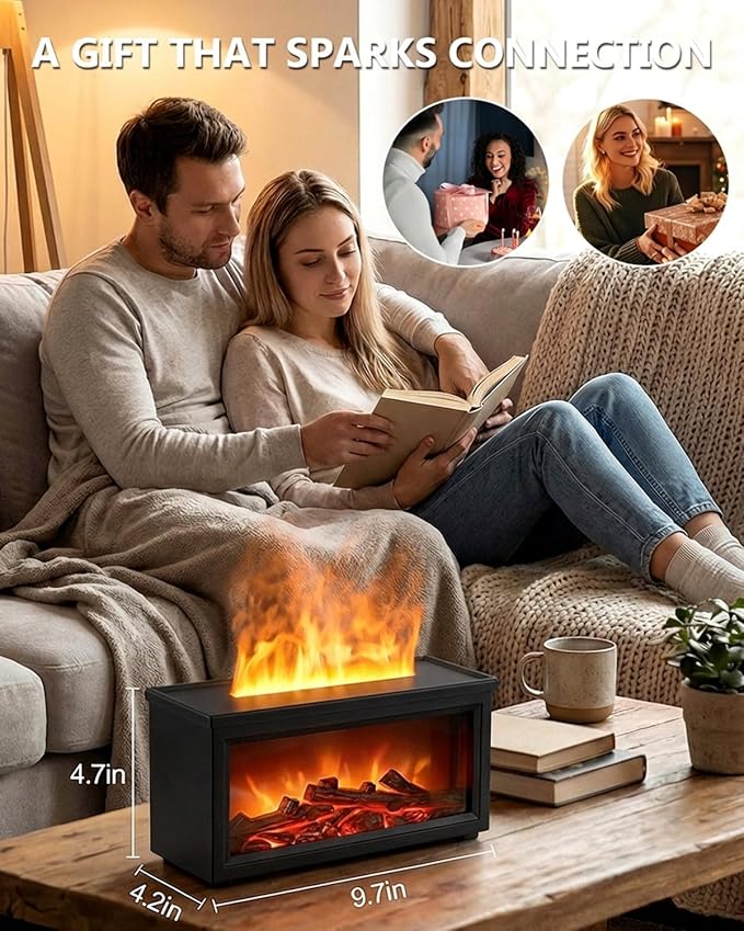 Essential Oil Diffuser, 7-Color Fireplace Fire Flame Aromatherapy Humidifier, 280ml Ultrasonic Aroma Diffuser Valentine's Day Gift with Time Sets and Remote Control for Bedroom Home Yoga Office