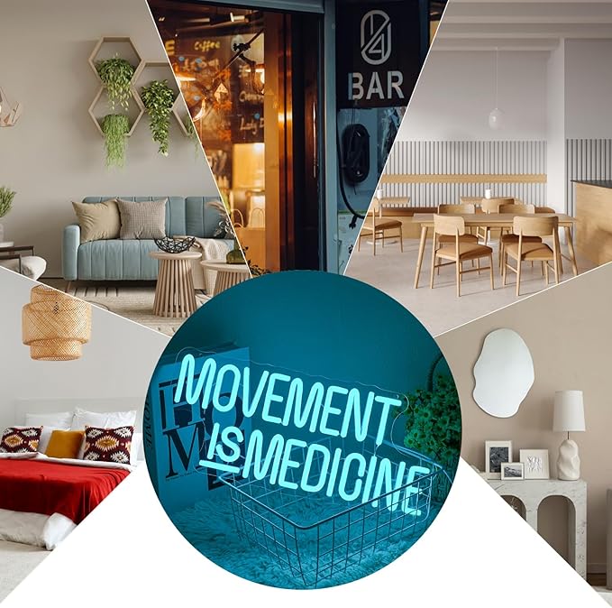 Movement Is Medicine Neon Sign for Wall Decor, Dimmable Gym Neon light, USB Powered Gym LED Light Up Sign for Sports Room, Party Bar,Fitness Club,Gym Wall Decor