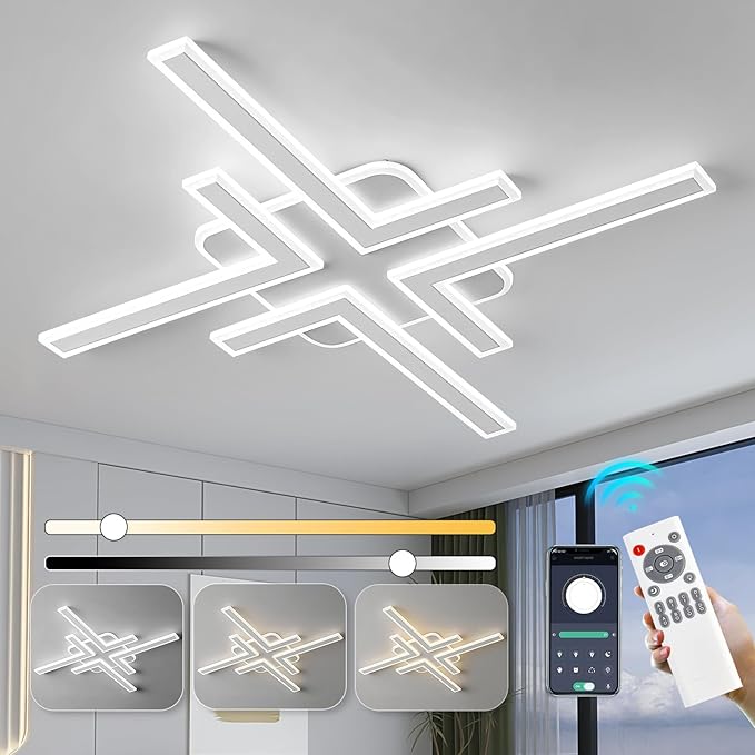Modern LED Ceiling Lihgt with Remote Control Sputnik Flush Mount Ceiling Light Fixture 3 Color Dimmable White Chandelier for Kitchen Dining Room Living Room Bedroom.