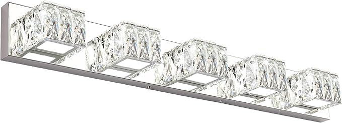 ZUZITO Modern Vanity Lights for Bathroom - Crystal 5 Light Bathroom Vanity Lights - Chrome LED Bath Lighting Fixtures