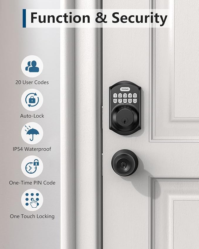 TEEHO TE001 Keyless Entry Door Lock with Keypad - Smart Deadbolt Lock for Front Door with 2 Keys - Auto Lock - Easy Installation - Matte Black