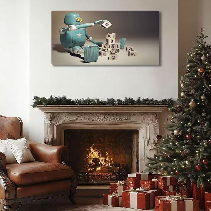 Wibinuki Wall Art Wall Decor Wall Paintings retro vintage robot for Living Room Bedroom Bathroom Home Decor Can Be Hung Directly 20"x 40"