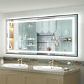 OKPAL 60x28 LED Bathroom Mirror, Black Framed Lighted Bathroom Mirror, Lighted Vanity Mirror with Lights, Dimmable, Anti-Fog, 3 Colors, Memory, Shatterproof, ETL Listed (Front and Backlit)