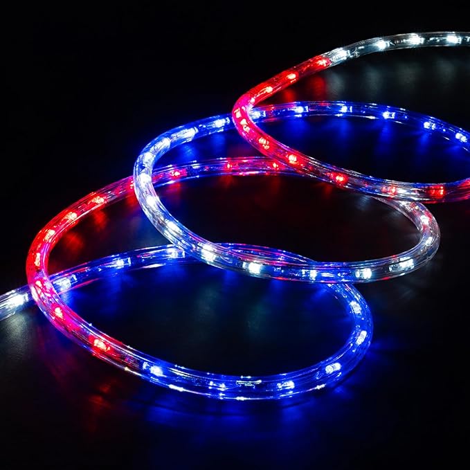 WYZworks 108LEDs, 10ft LED American Flag Red White Blue Outside Rope Lights, Waterproof Permanent Outdoor ETL Certified, Connectable, Palm Tree Decorative Landscape Patio Accent Lighting - USA