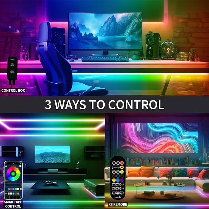 80ft COB RGB+IC LED Strip Lights, Bright Dream Color COB LED Light Strip with RF Remote App Control Music Sync Color Changing for Game Room Bedroom Kitchen Lighting Home Decor（2 Rolls）