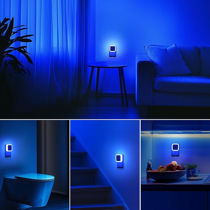Sujeet Blue Night Light 4 Pack,Night Lights Plug into Wall 4-Pack, Nightlight Plug in Night Lights, Dusk to Dawn Night Lamp Led Night Light for Bedroom, Bathroom, Hallway
