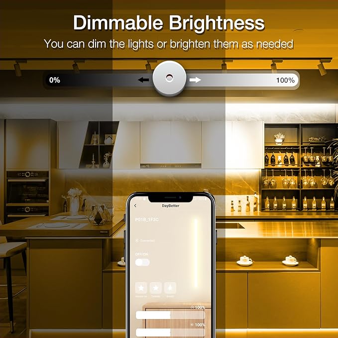 DAYBETTER COB LED Strip Lights, 16.4 ft/5 m 1600 LEDs Bright Warm White LED Light Strips with Remote and App, 3000K Dimmable LED Tape Light, Indoor COB LED Lights for Bedroom, DIY Lighting, Room Decor