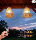 Battery Operated Chandelier Outdoor Waterproof, 2 Pack Hanging Pendant Light with Remote Control for Gazebo, Pergola, Porch, Balcony, Shed, Patio, Garden Decor