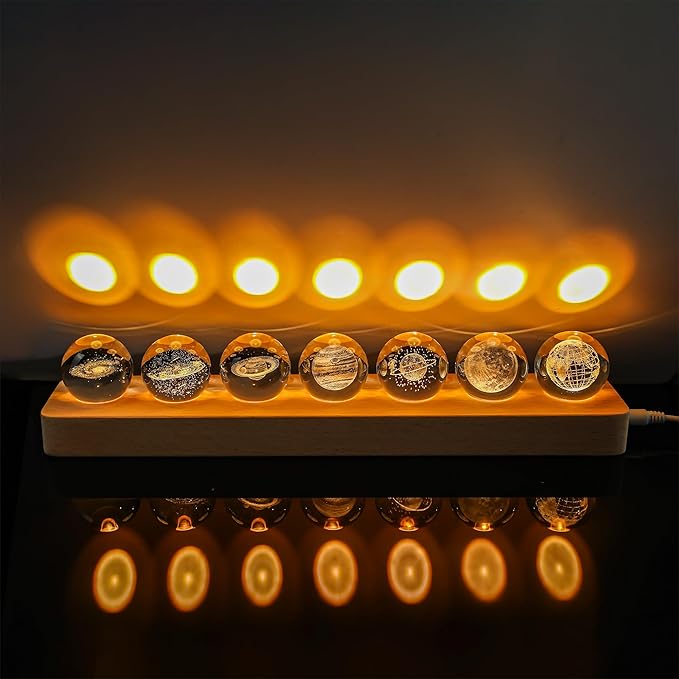 YU FENG 7 Planet Crystal Ball Night Light 40mm/1.57-inch with LED Wooden Base