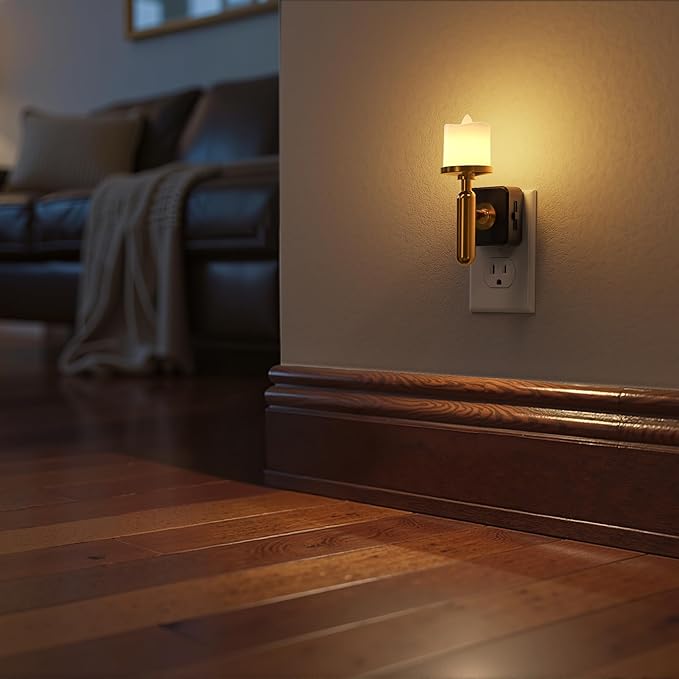 Briignite Flameless Candle Night Light, Night Lights Plug into Wall, LED Candle Night Light with Light Sensor, 0-100LM Dimmable Nightlight Plug in, 3000K Soft White Nightlight for Bathroom, 2 Pack