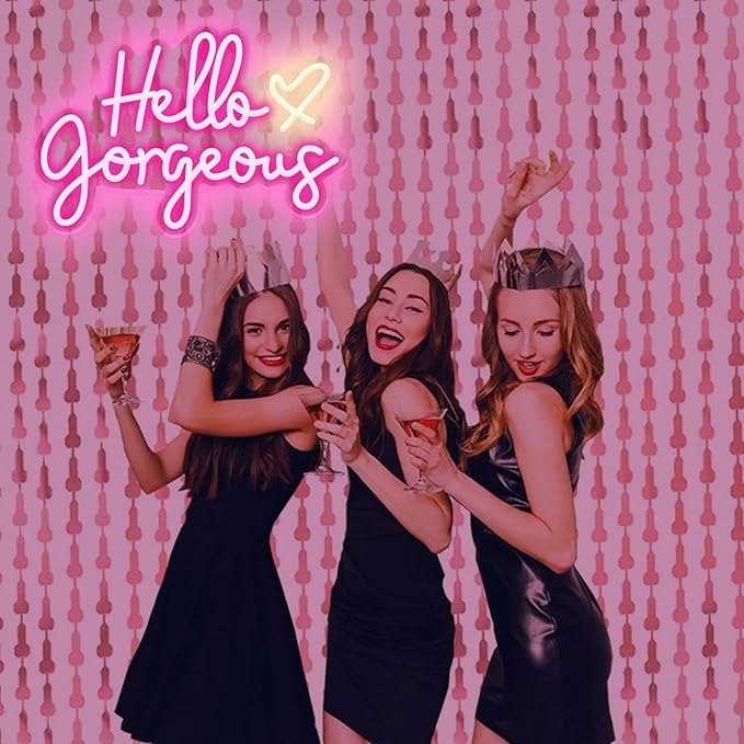 Hello Gorgeous Neon Sign Pink LED Neon Lights for Home Wedding Birthday Backdrop Bacelorette Party Wth Dimmable Switch(5V, 16.5"*11")
