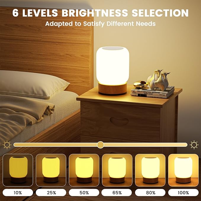 Night Light, Bedside Table Lamp with Touch & Remote Control, 13 RGB Colors 6-Level Dimmable, Rechargeable Cordless for Bedroom, Nursery, Gaming Room, Party