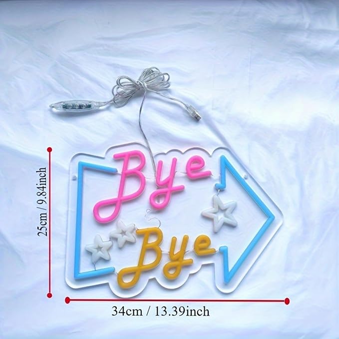 Bye Bye LED Neon Sign for Wall Decor USB Adjustable Brightness Living Room Bars Barbers Pub Wedding Party Salon Club Gatherings Gaming Room Man Cave Halloween Christmas Birthday Art Wall Decor