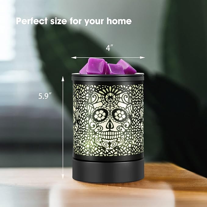 Fragrance Wax Melts Warmer with 7 Colors LED Changing Light Scent Oil Candle Warmer for Home Office-Skull Timer