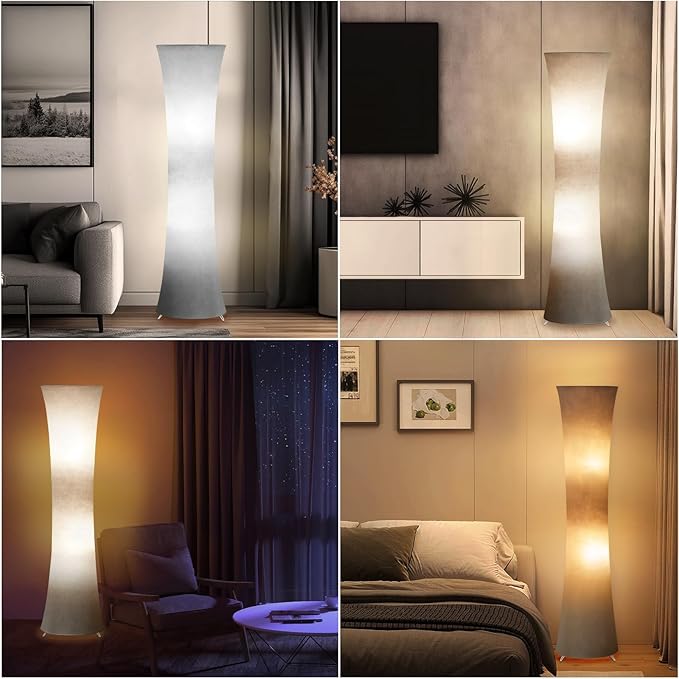 GyroVu 46" Modern Floor Lamps for Living Room, LED Column Standing Floor Lamp with Color Temperature Adjustable & Gray Fabric Lampshade for Corner, Bedroom, Office & Kid's Room - Bulbs Included