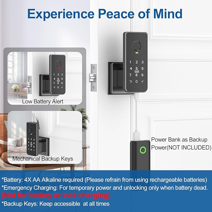 Foxgard Fingerprint Door Lock – 5-in-1 Biometric Smart Lock with Keypad, App Control, Key, Auto-Lock, Electronic Deadlock – Keyless Entry for Bedroom, Office, Indoor Use – Includes 2 IC Cards