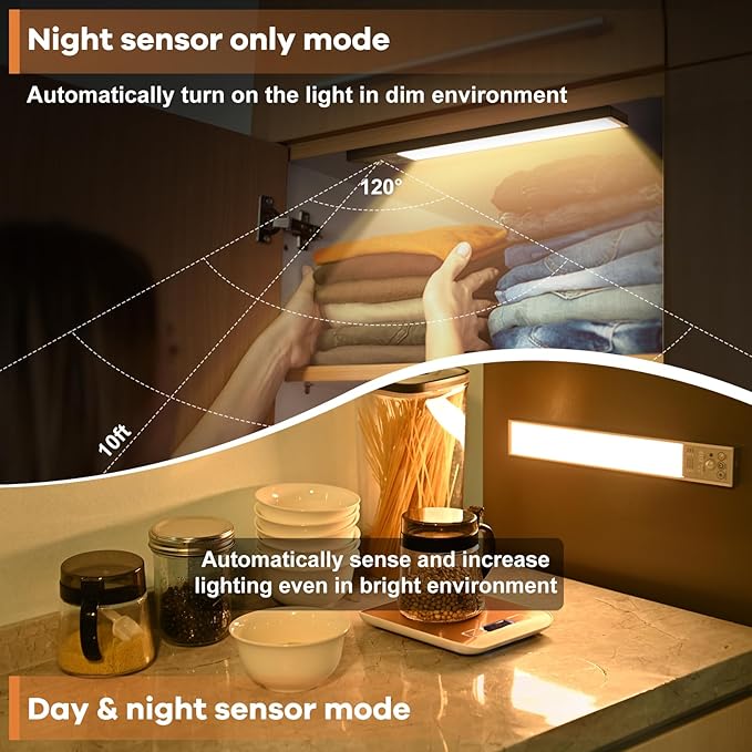 111 LEDs Dimmable Under Cabinet Lighting Wireless, 2800mAh Battery Operated, 3 Color Closet Lights Motion Sensor Light Indoor Rechargeable, 4 Mode Magnetic Under Counter Lights for Kitchen, 2 Pack