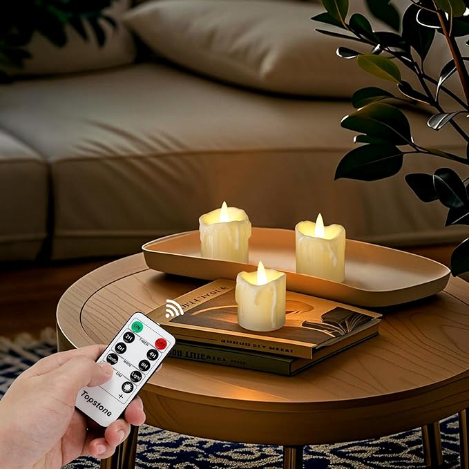 Topstone Flameless Candles with Remote Control，Battery Operated LED Candles with Timer & Dimmable Function, Realistic Wax Dripping Design, Perfect for Home Decor, Wedding, Christmas Decorations (24)
