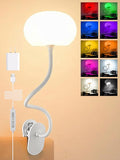 Clip on Light, 10 RGB Colors & Warm White Desk Lamp with Clamp, 10 Brightness Reading Light, Night Lamp, Bedside Lamps, USB Adapter Clip on Lamp for Bedroom/Headboard/Bed/Bedside