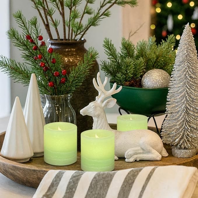FURORA LIGHTING Green Real Wax LED Votive Tealight Candles Pack of 6, Flameless Flickering Candles for Delicate Home Décor, 1.95’’(W) x 2.17’’(H), Batteries Included