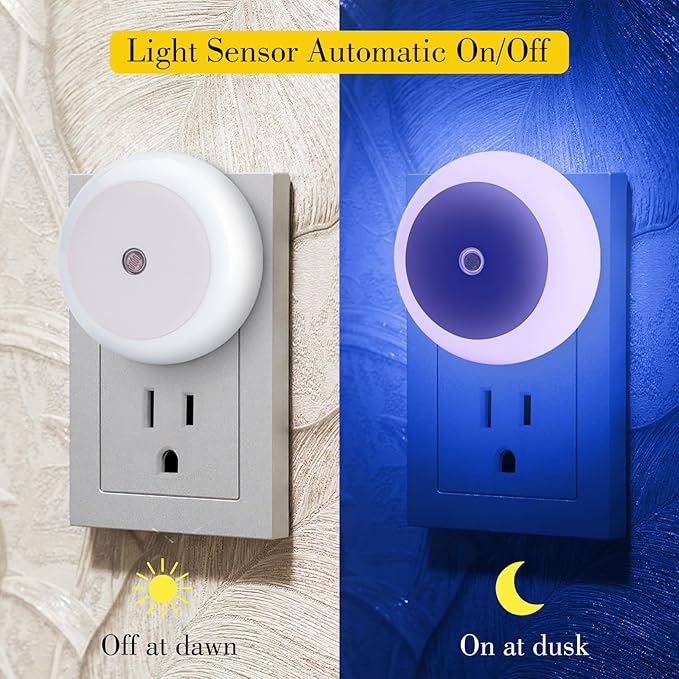 KINUR 6 Pack Blue, LED Night Lights Plug into Wall with Dusk to Dawn sensors, Plug in Night Lights for Kids Room, Bedroom, Bathroom, Baby Nursery,Stair Lights, Hallway Light