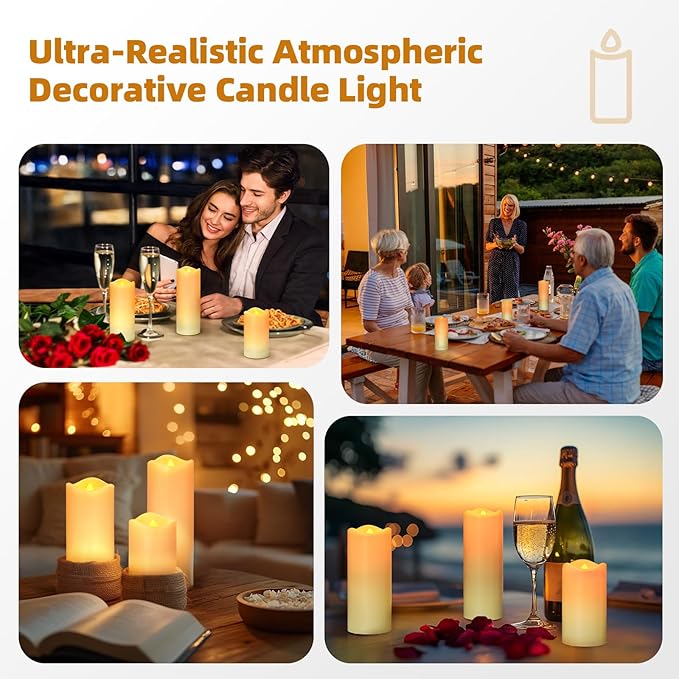 Flickering Flameless Candles, Realistic Battery Operated Candle with Timer, 18 AA Batteries Included, Set of 9 Outdoor Indoor Decor with 10-Key Remote LED Flameless Candle, Birthday Gifts for Him, Her