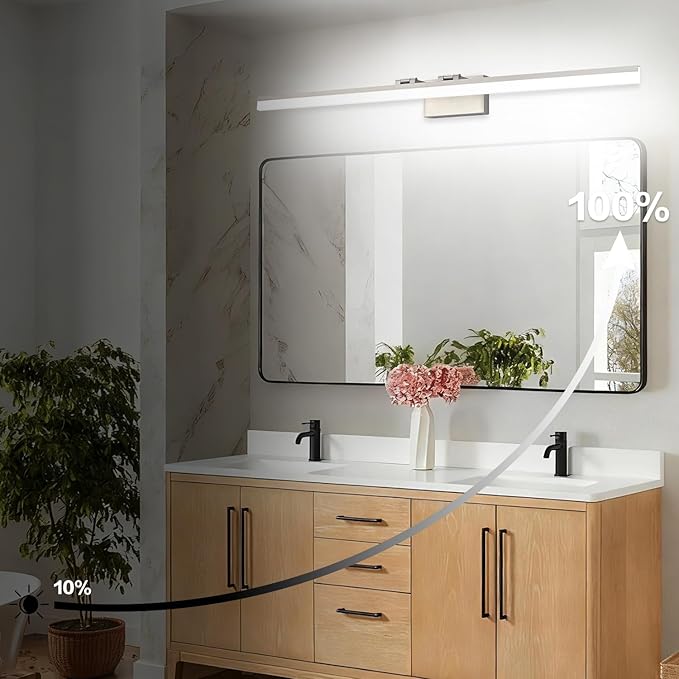 SOLFART 5 Color Temperature Dimmable 47.2 Inch Bathroom Light Fixtures Over Mirror Brushed Nickel Vanity Lights for Bathroom Modern LED Light Fixture 5CCT
