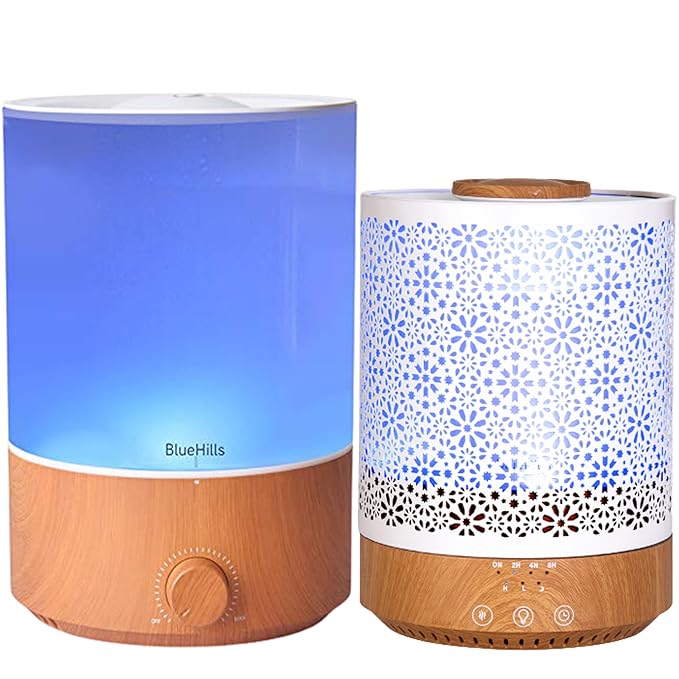 BlueHills Premium Set of Two Large 2500 ML and 4000 ML XL Essential Oil Diffusers Humidifier Combo for Large Room Home with Décor Cover LED Lights Great Gift – Value Pack of Wood Grain.