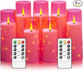 Flameless Candles with Embedded Star String, Battery Operated LED Pillar Candles with Timer and Remote Control,Home Decorating for Ambiance， Set of 7 (Pink)