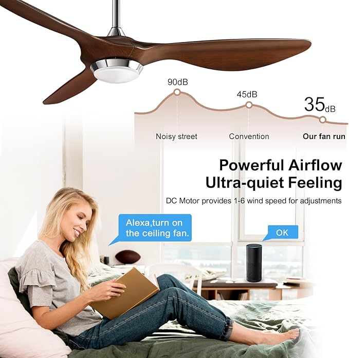 reiga 52 Inch ETL Listed High CFM Quiet DC Motor Smart Ceiling Fans with Lights Remote Control, Indoor 3 Blade Modern Ceiling Fan for Living Room Bedroom