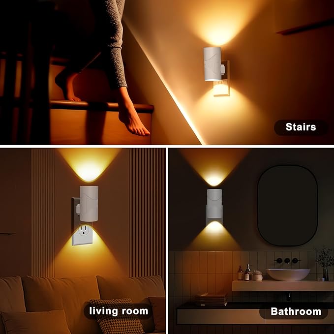 LED Motion Sensor Night Light Plug in, Dimmable LED Night Light with Dusk to Dawn Light Sensor, Soft White 3000K, Auto On/Off Nightlight (Light Sensor Night Light)