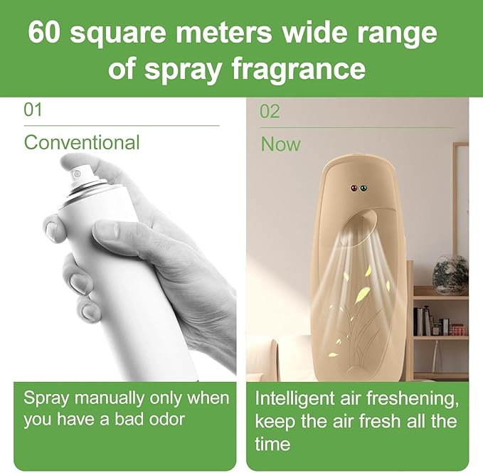 4PCS Automatic Air Freshener Spray Dispenser, Wall Mounted or Free Standing Battery Operated Sprayer for Bathroom Multiple Time Scent Mist Release Settings for Room Restroom Sprayer (Khaki, L)